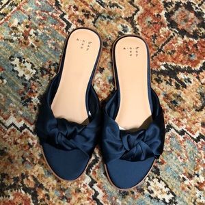 Navy satin slides